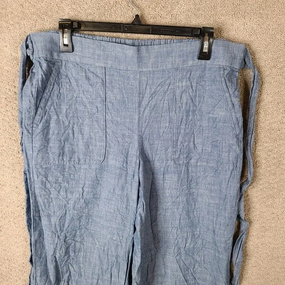 J by J Crew Pants Womens 14 Blue Chambray Wide Leg Crop Tie Waist‎ Cotton - Picture 2 of 11